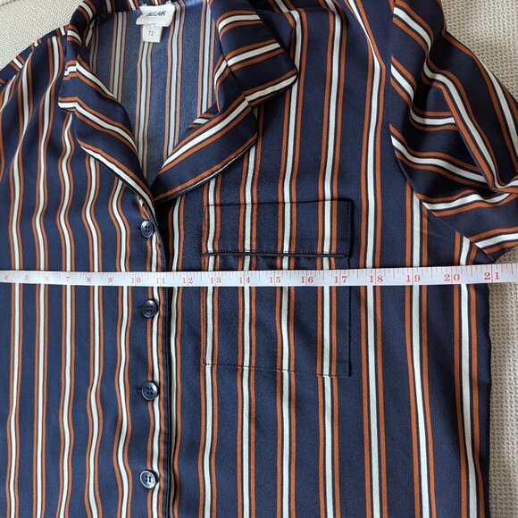 BELAIR Vertically Striped Collared Navy Button-up Shirt, Size M - Picture 9 of 10